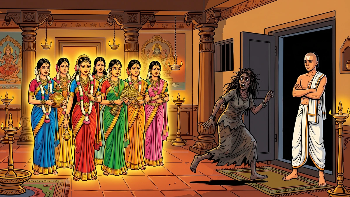 Mûdêvî (Adversity) flees as the Eight Prosperities take up residence — Light Makes Prosperity