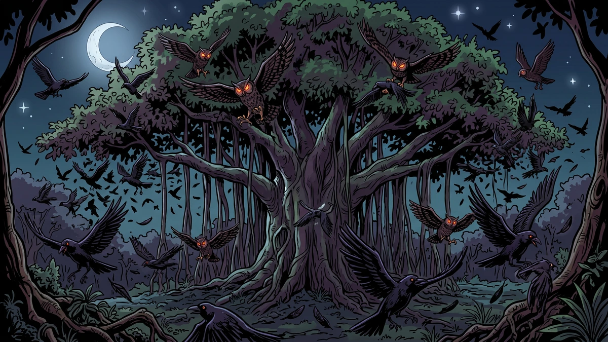 Fierce owls with glowing eyes launch a night raid on the crow colony — ACK style