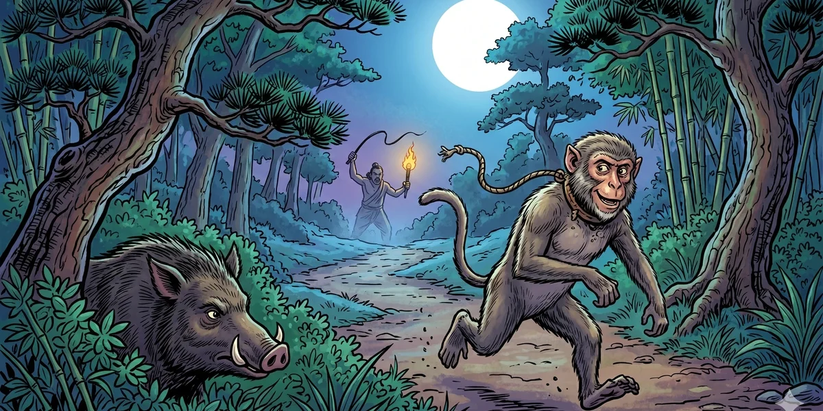 The Sagacious Monkey And The Boar - Cover - Amar Chitra Katha Style
