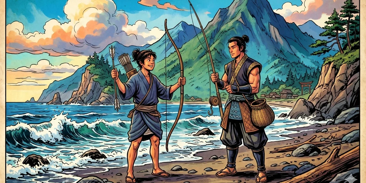 The Happy Hunter And The Skillful Fisher - Cover - Amar Chitra Katha Style