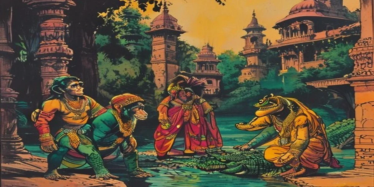 The Clever Monkey and the Crocodile - Cover - Amar Chitra Katha Style