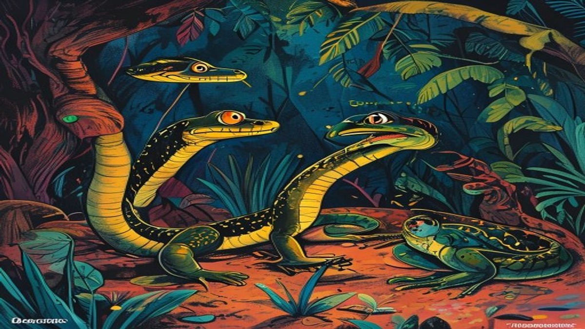 The cobra eating frogs one by one while the frog king watches helplessly