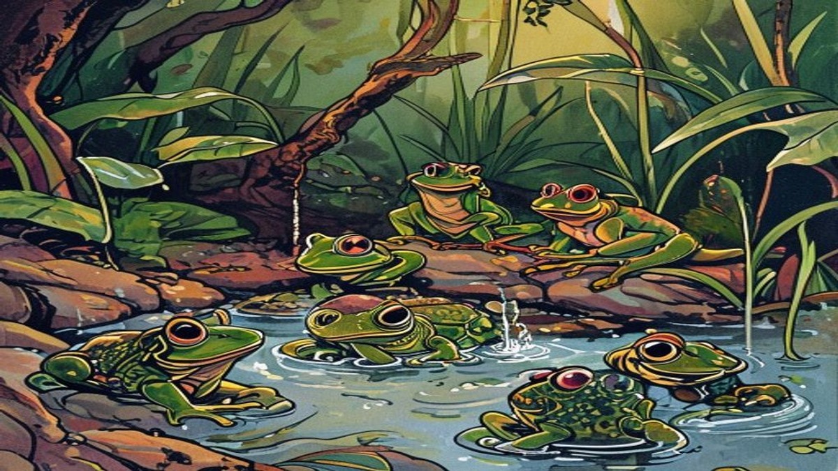 The frog king realizing the truth too late as the cobra prepares to eat the last frogs