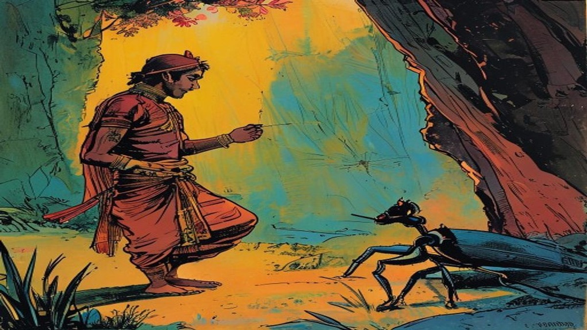 The flea biting the king with vigour the moment he lies down, while the bug watches in horror