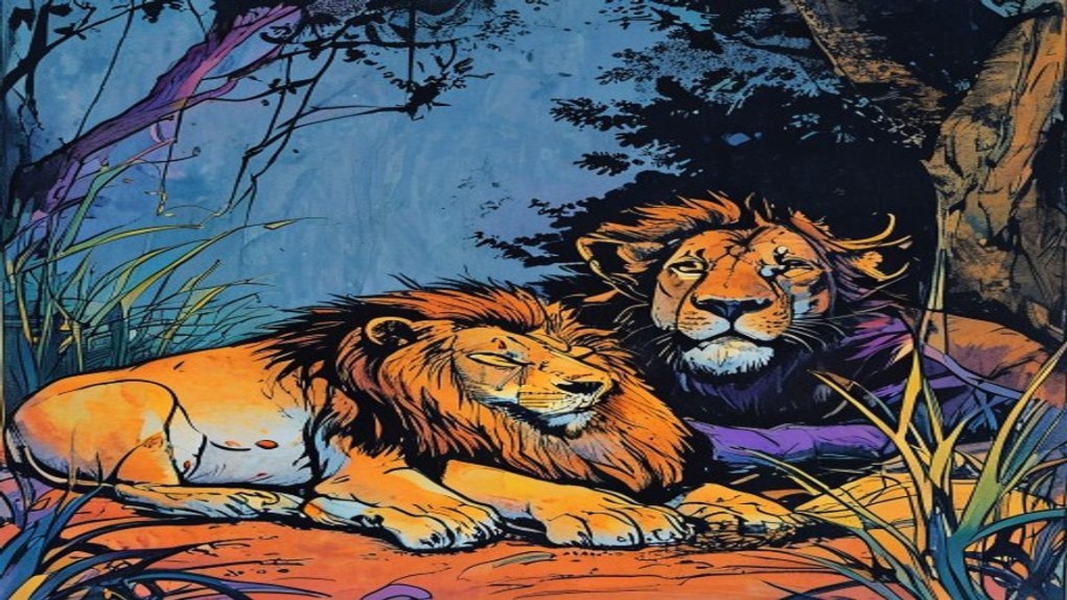 The crow and jackal feed while the lion rests, the forest quiet around the remains of the treachery they arranged