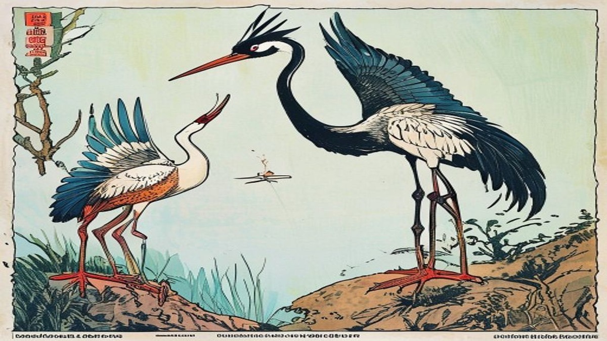 The crab returns safely to the lake while the other fish and creatures gather as the crab displays the evidence of the crane's deception