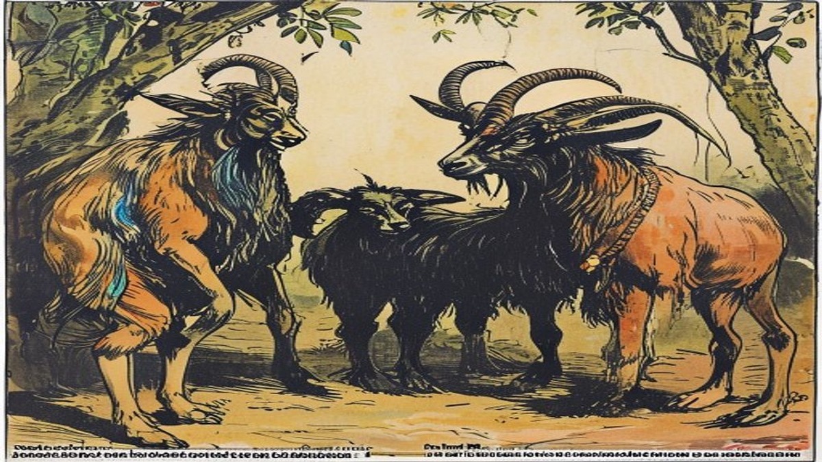 Two large rams charge at each other on a road while a jackal watches from the side, eyes fixed on the blood dripping from their wounds