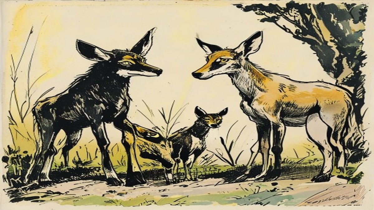 A wise elder gestures at a scene of two rams fighting to a young student, using it as a teaching illustration about appetite and judgment