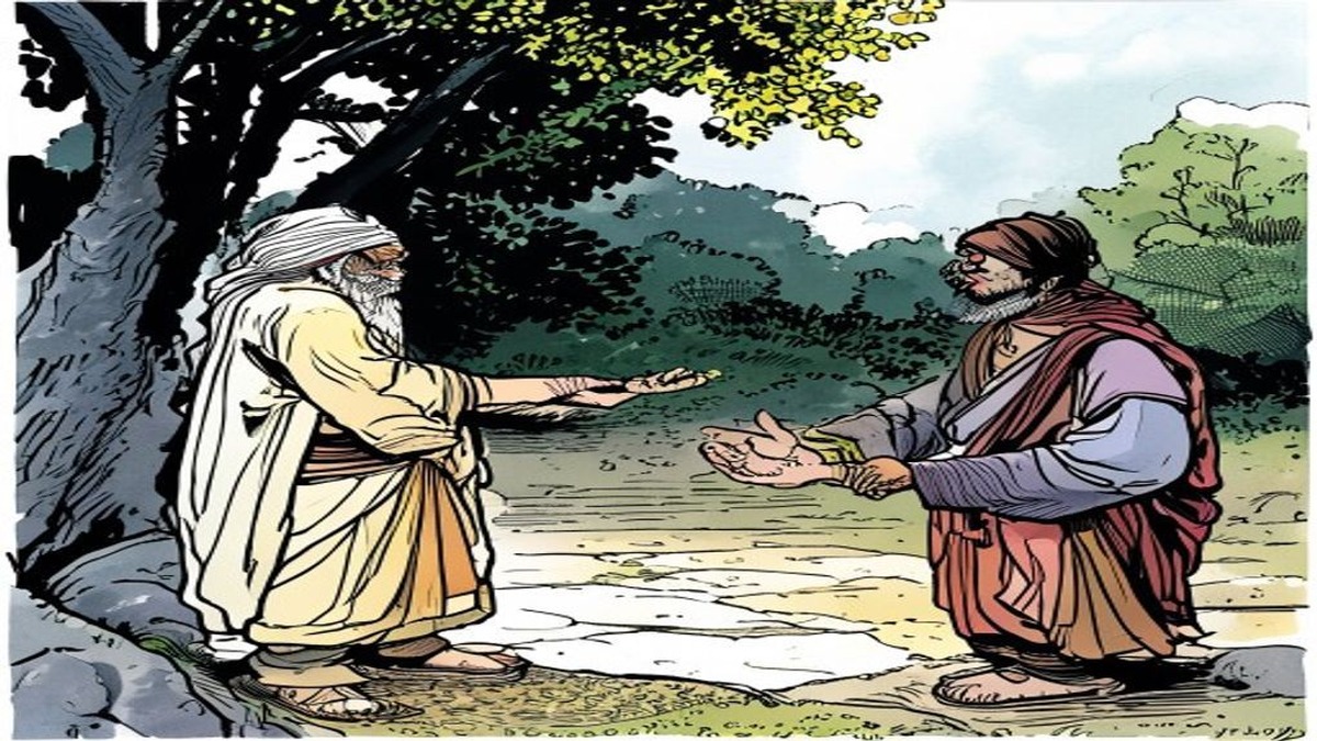 The restored lion stands over the fallen scholars while the fourth scholar watches from the safety of the tree above