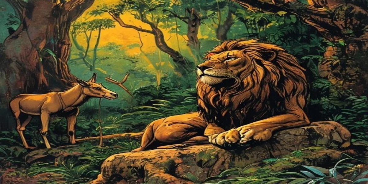 The Lion and The Jackal - Panchatantra Folk Tale - Amar Chitra Katha Style Illustration