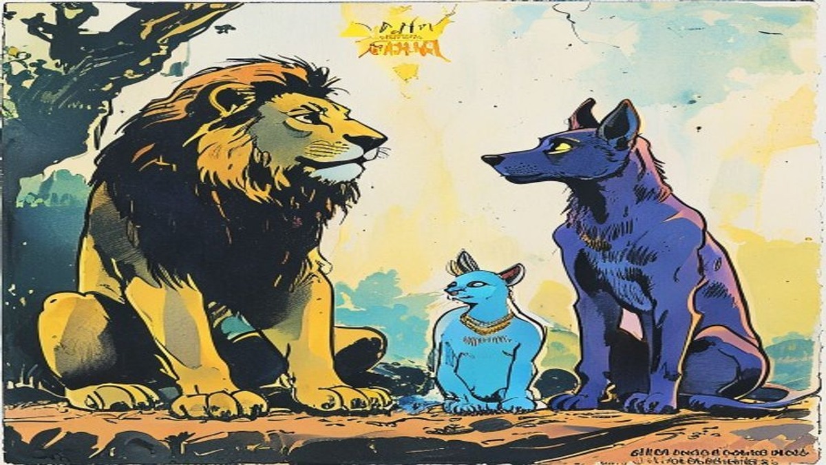 The lion faces the consequence it was warned about, the danger proving exactly as the jackal had assessed, the jackal watching from a safe distance