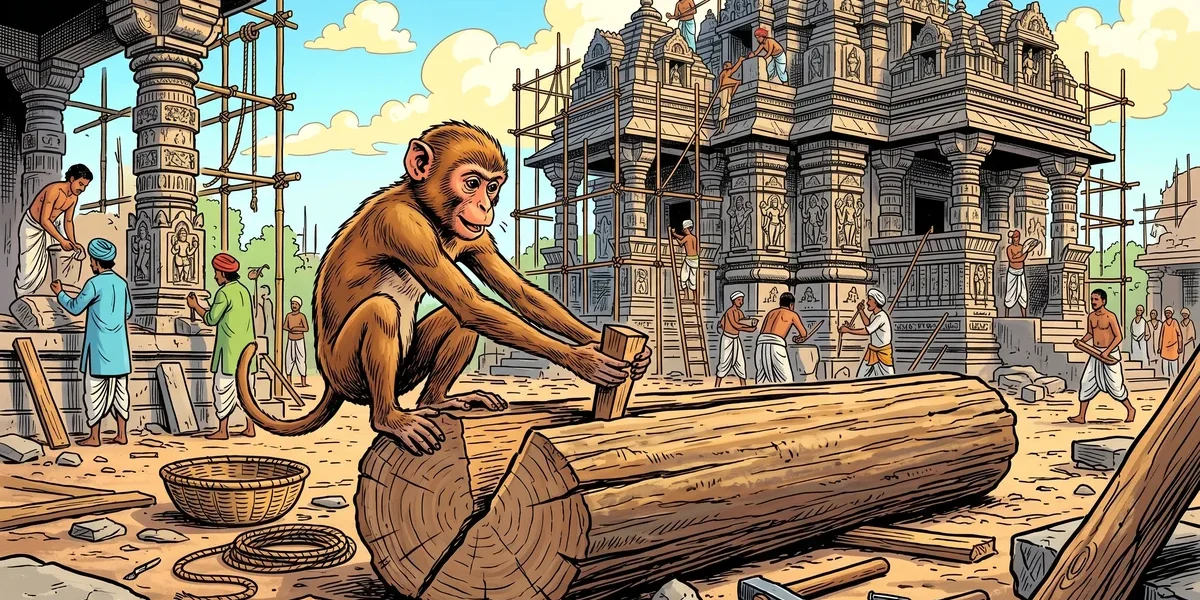 The Monkey and the Wedge - Cover - Amar Chitra Katha Style