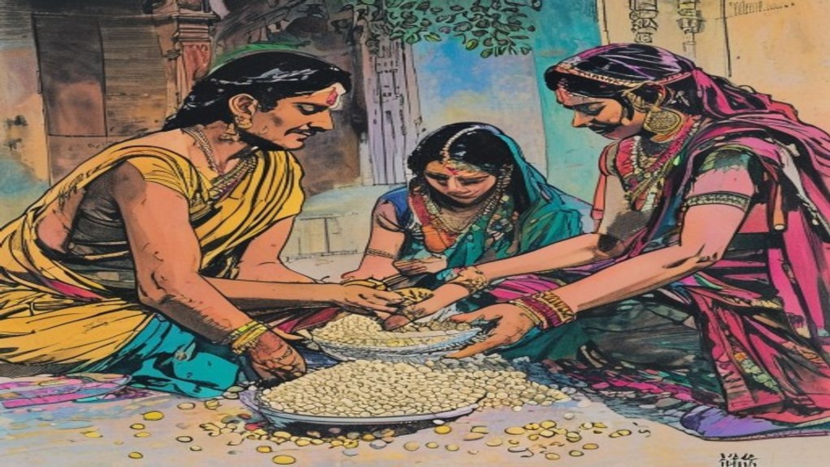 An illustration of the cascading mental chain: goat, kids, cow, milk, land, crops, each step further from the actual sesame seeds and more vividly imagined