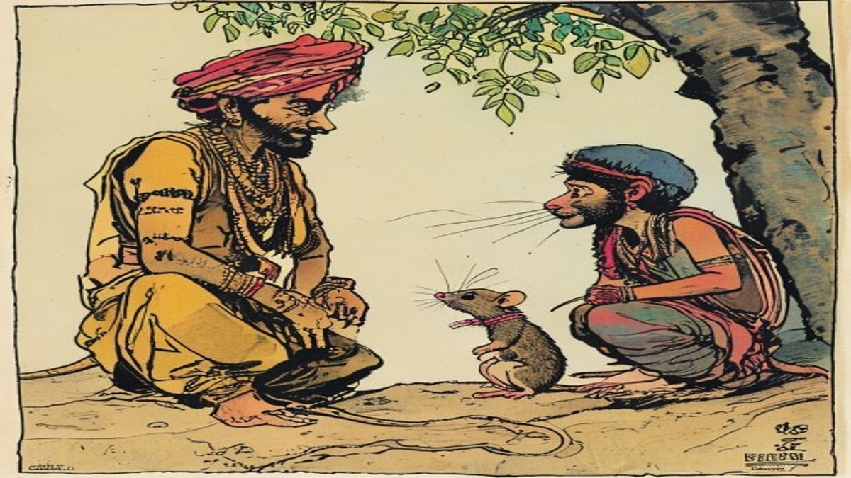 The mouse sits quietly in the hermitage, the hermit nearby, the scene conveying not defeat but the specific clarity of a being that has been returned to honest knowledge of what it is