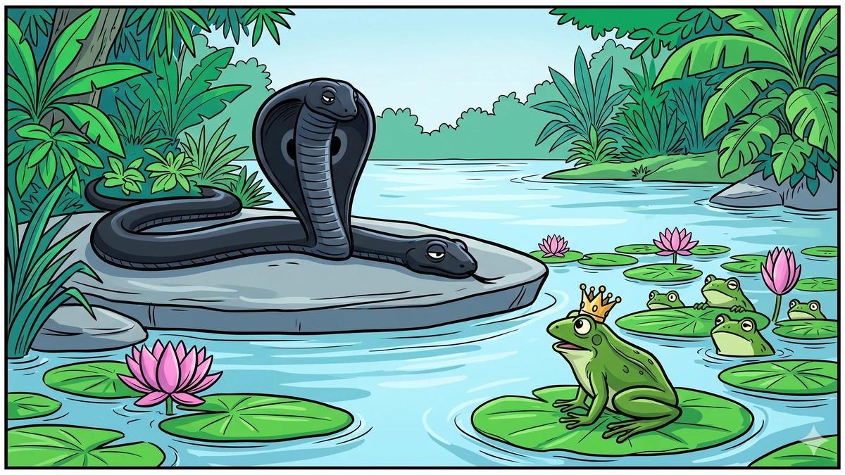 The Frogs That Rode a Snake — old cobra and the frog king of the lake