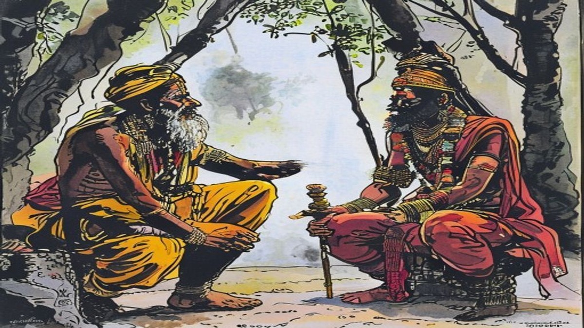 The brahmin opens his door in the morning to find the aftermath of the adversaries' conflict, both threats eliminated by each other, his own survival the product of structural dynamics he did not arrange