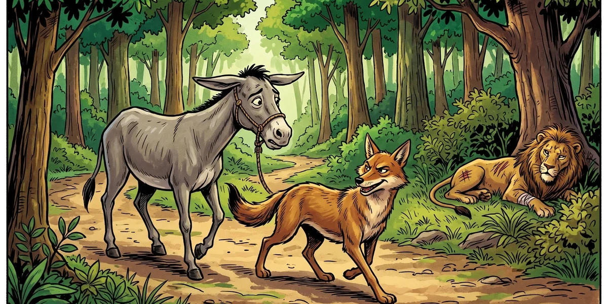 The Lion and The Foolish Donkey - Cover - Amar Chitra Katha Style