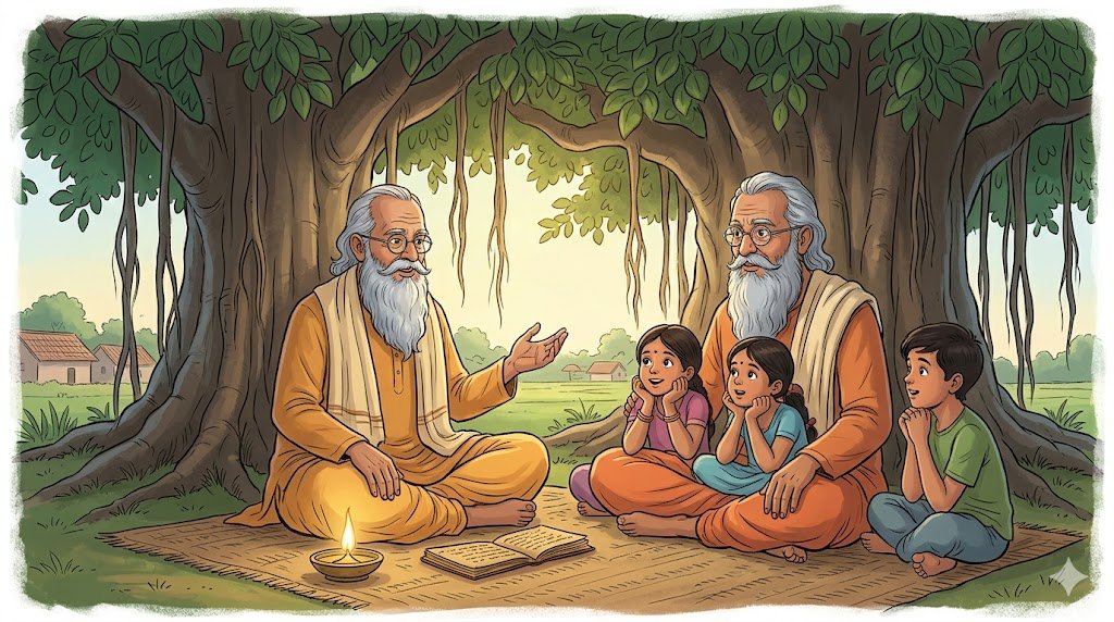 Grandfather teaching the moral of the Panchatantra tales