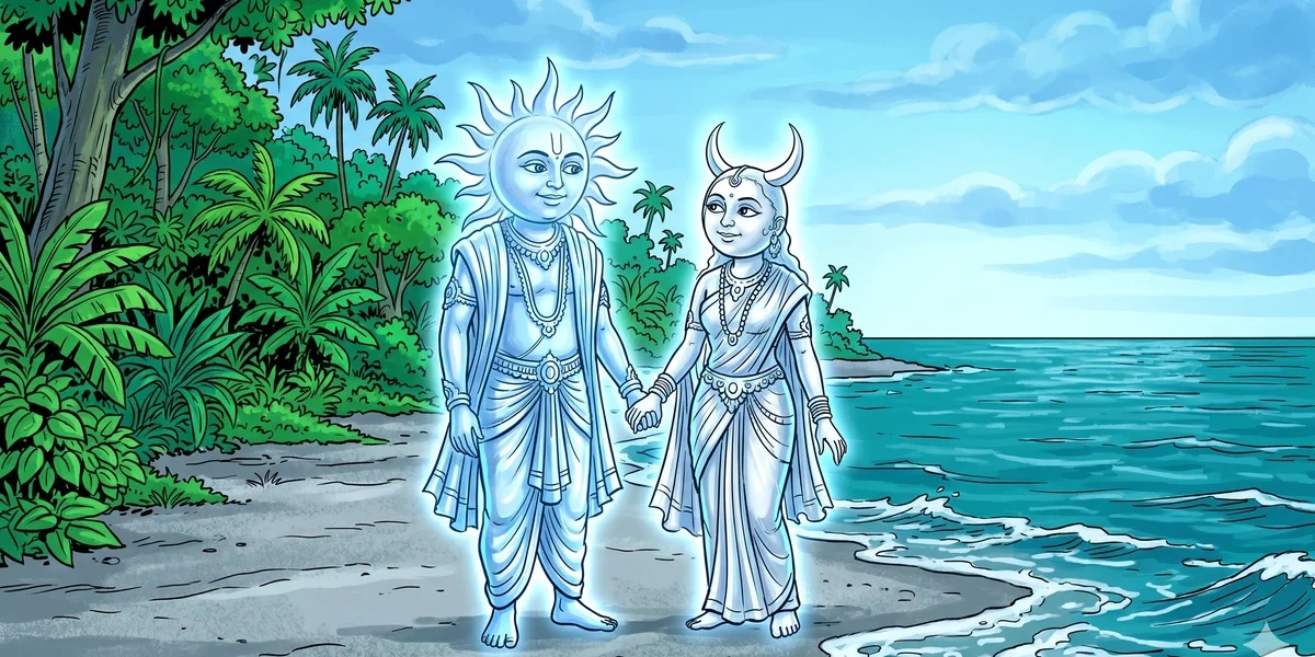 Home (far) away from home — Why Sun and Moon Live in the Sky - Cover - Amar Chitra Katha Style