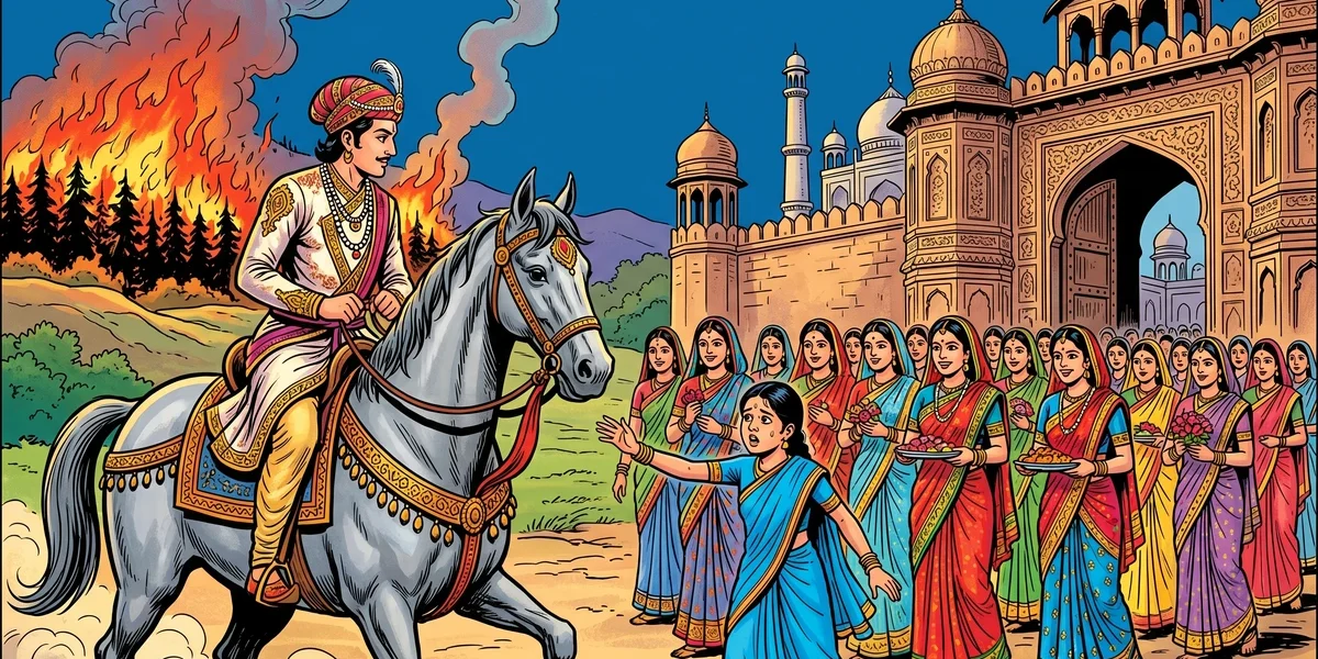 How Raja Rasalu Swung The Seventy Fair Maidens Daughters Of The King - Cover - Amar Chitra Katha Style
