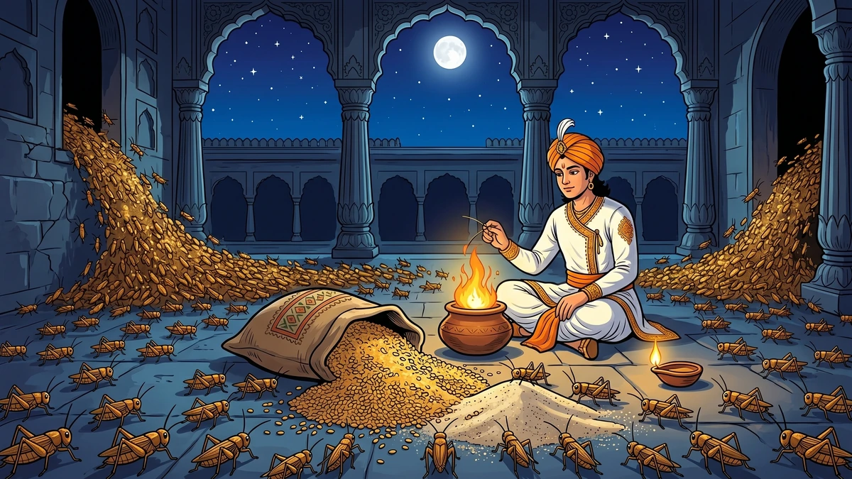 The cricket army separates millet from sand by lamplight