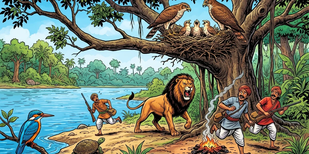 Jataka Tales The Hawks And Their Friends - Cover - Amar Chitra Katha Style