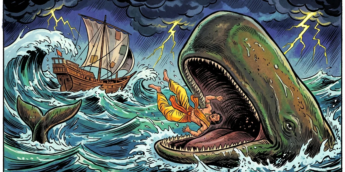 Jonah and The Whale - Bedtime Bible Stories for Children Retold for Modern Readers - Cover - Amar Chitra Katha Style