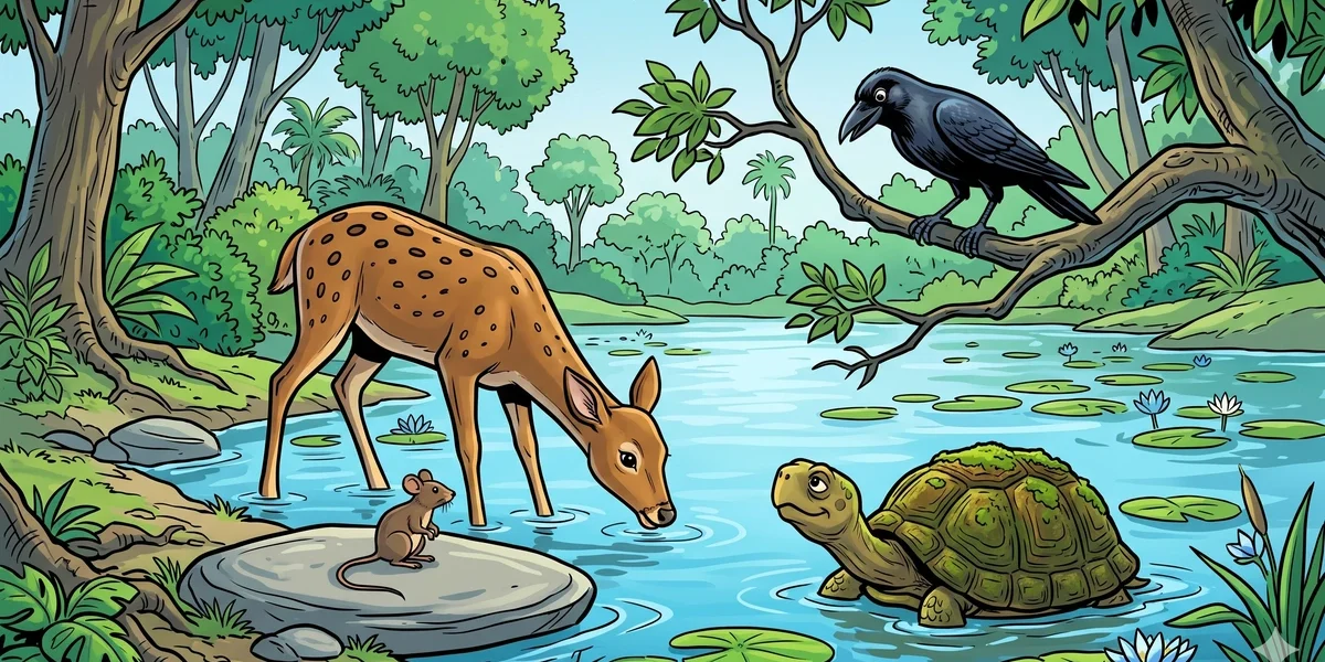 Panchatantra: The Four Friends and the Hunter - Cover - Amar Chitra Katha Style