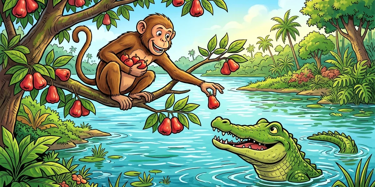 Panchatantra Monkey Crocodile - Cover - Amar Chitra Katha Style