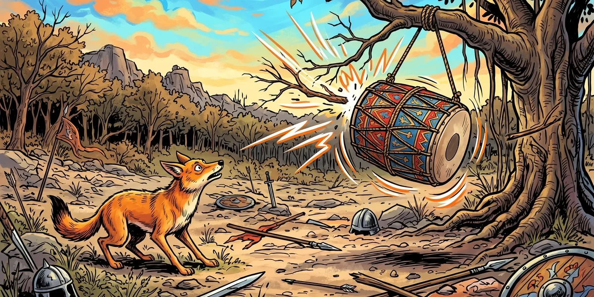 The Jackal and The Drum – Panchatantra Story for Kids Retold for Modern Readers - Cover - Amar Chitra Katha Style