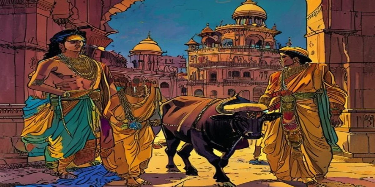The Merchant and The Bullock – Bedtime Moral Stories from Panchatantra Retold for Modern Readers - Cover - Amar Chitra Katha Style