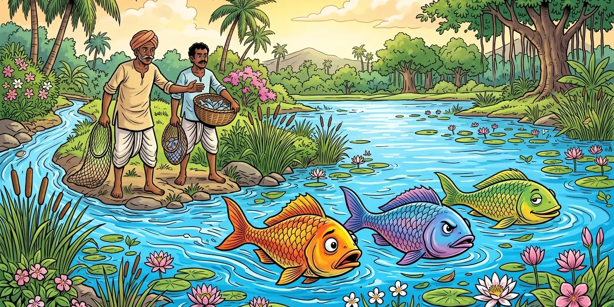 Panchatantra Tale of The Three Fish – Moral Story for Kids Retold for Modern Readers - Cover - Amar Chitra Katha Style