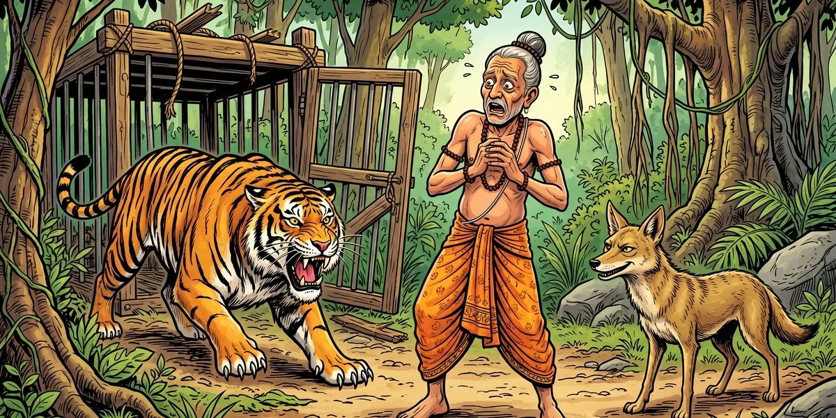 Panchatantra Tiger Brahmin Jackal - Cover - Amar Chitra Katha Style