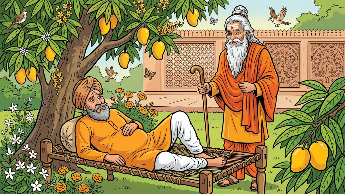 King and faqir under mango tree garden — Prince Half-a-Son scene 1