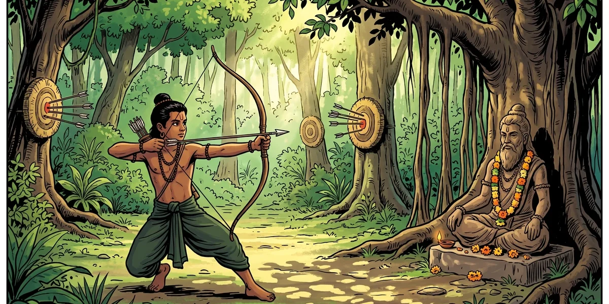 Eklavya and Dronacharya - Cover - Amar Chitra Katha Style
