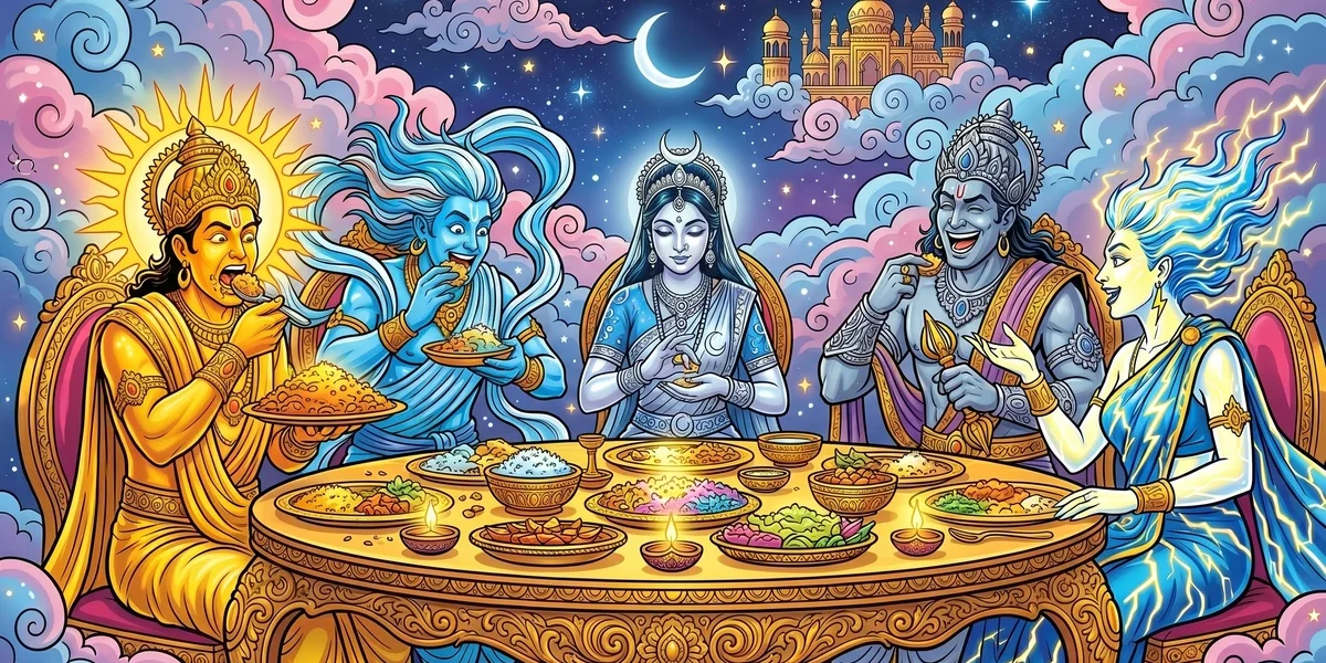 Sun Moon And Wind Go Out To Dinner - Cover - Amar Chitra Katha Style