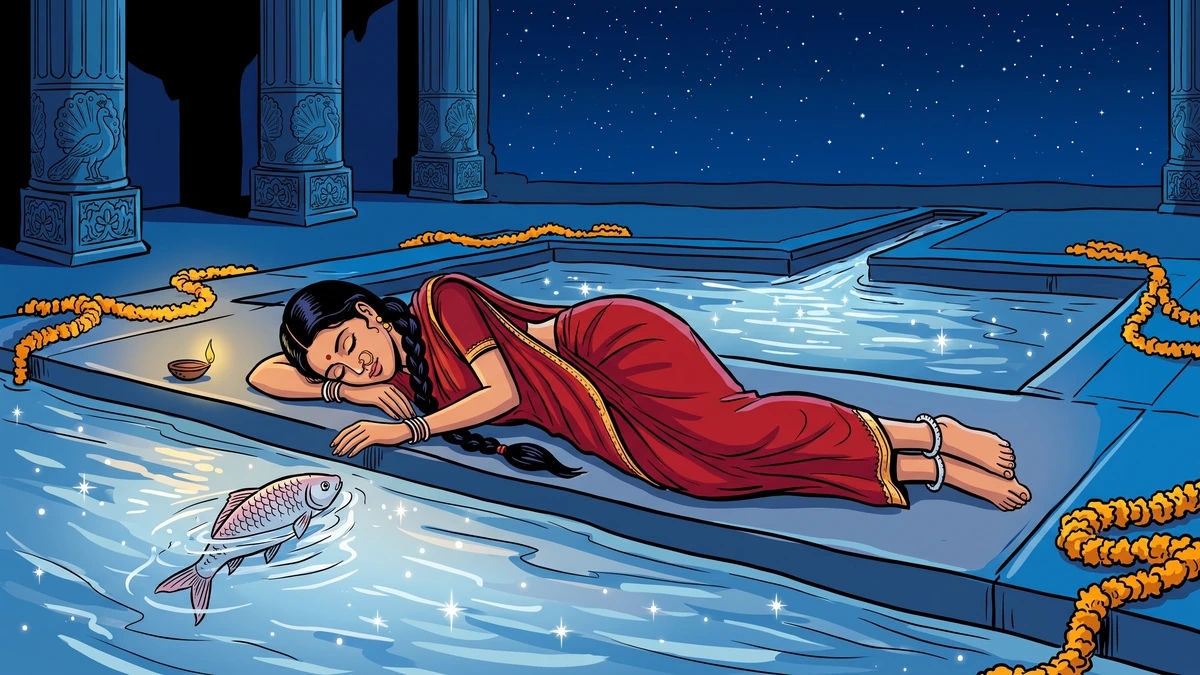 Balna the Brahman widow seventh daughter sleeping by the moonlit pool with the fish-prince