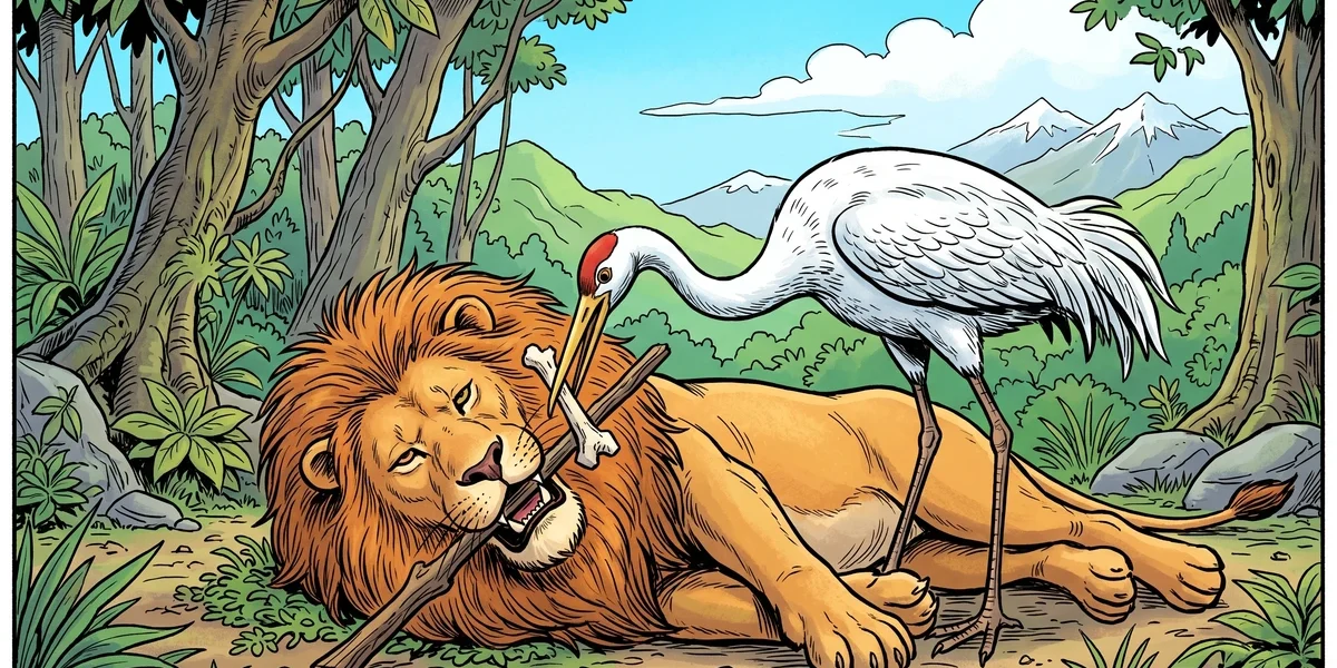 The Lion And The Crane - Cover - Amar Chitra Katha Style