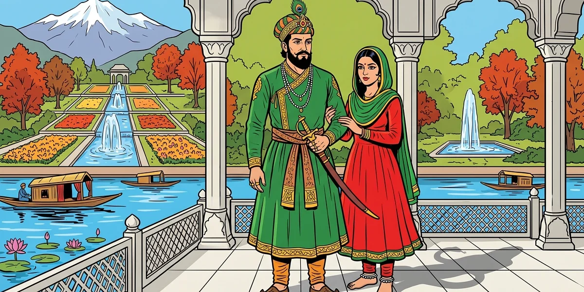 Cover: King Ali Mardan and the snake-woman in Shalimar Bagh, Kashmir — bold ACK-style illustration.