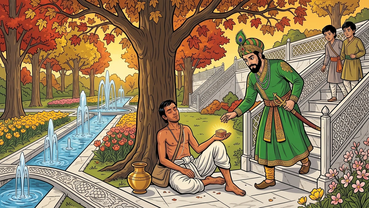 King Ali Mardan finds the Jôgi's sleeping servant clutching the tiny lacquer box of holy Gangabal ointment.