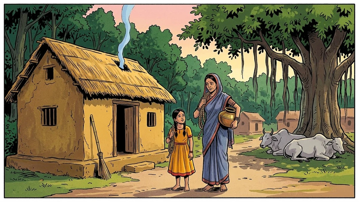 Tara and her mother setting out at dawn to gather firewood