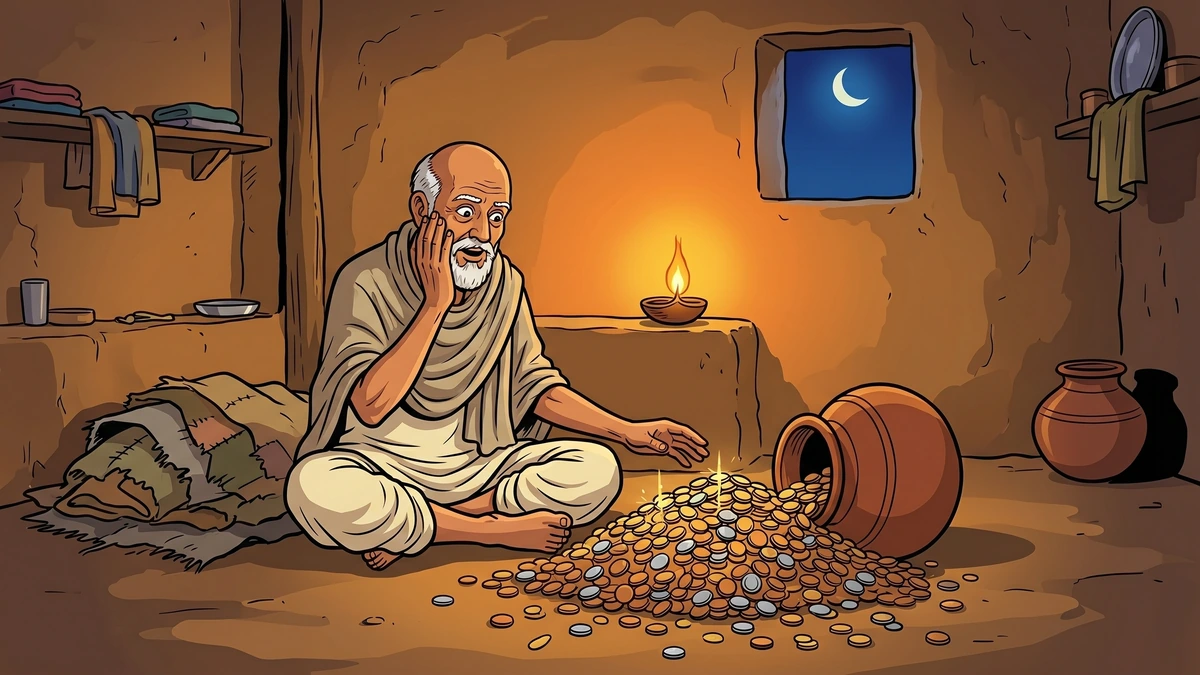 Wali Dad astonished by spilled coins from clay pot, ACK style
