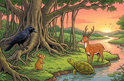 A Crow And His Three Friends
