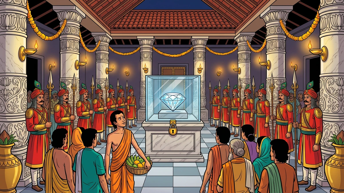 The night-museum trap with the great diamond on display in eleventh-century Varanasi, ACK comic style