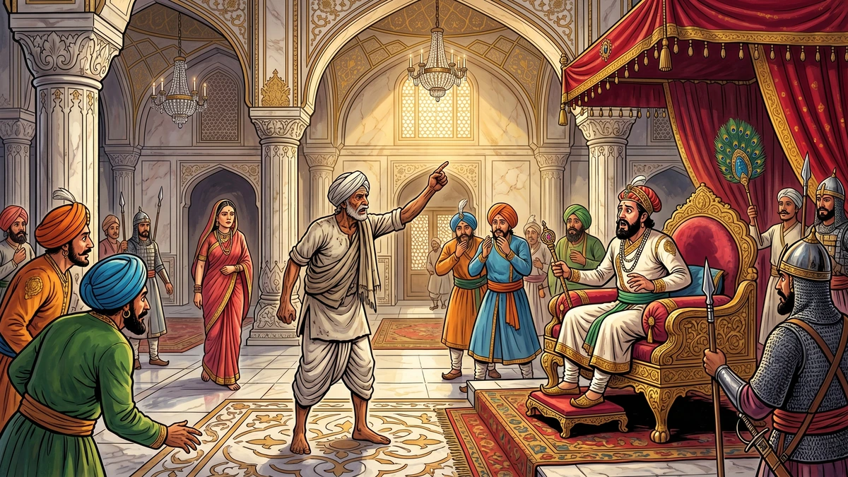 The Punjabi farmer reveals the truth before the rajah's astonished court as the long-banished queen returns — Jackal or Tiger scene 4