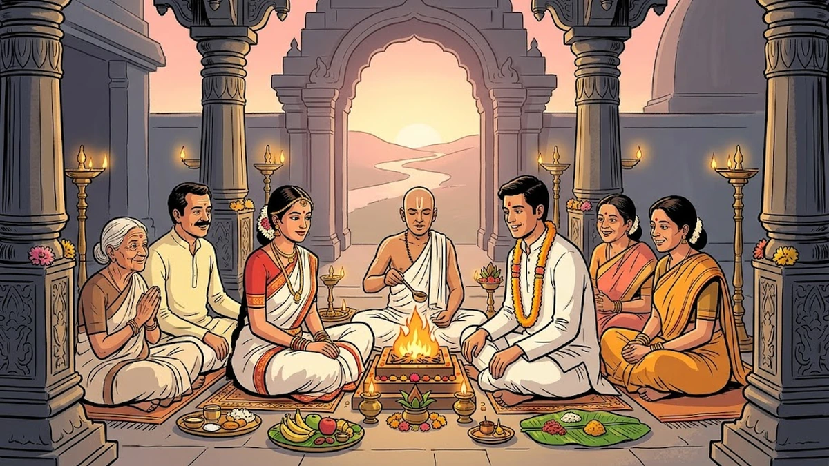 The quiet rebellion — a small intimate Indian temple wedding at dawn with only six family members