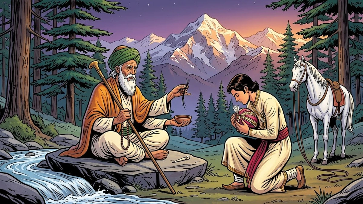 Sufi faqir gives prince three magical objects beside Himalayan stream - ACK style