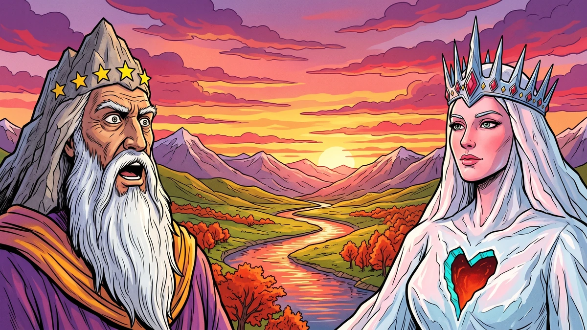 Spectacular Kashmiri sunset over the Vale of Kashmir with rosy radiance falling on Gwashbrari the glacier queen whose pale face flushes into glowing pink passion while above her the proud mountain king Westarwan turns his star-crowned head down to look at her for the first time, ACK style