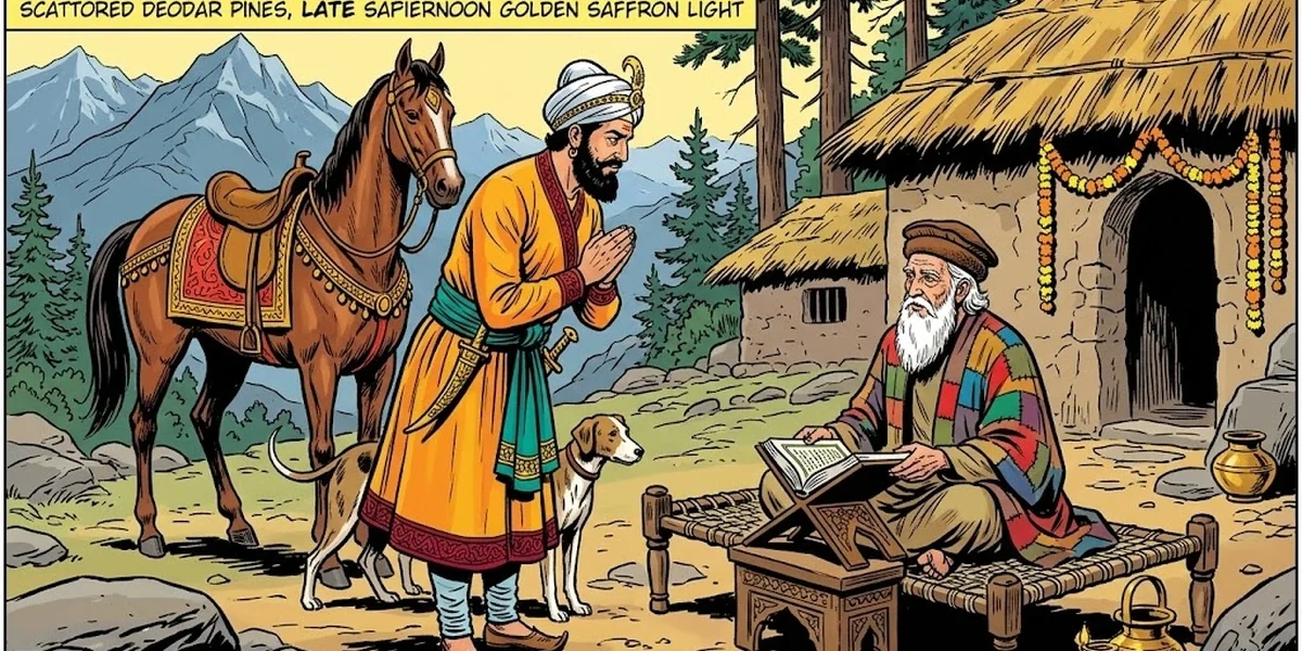 The King Who Would See Paradise — Pathan king meets the Sufi fakeer in the Hindu Kush mountains, ACK Amar Chitra Katha illustration