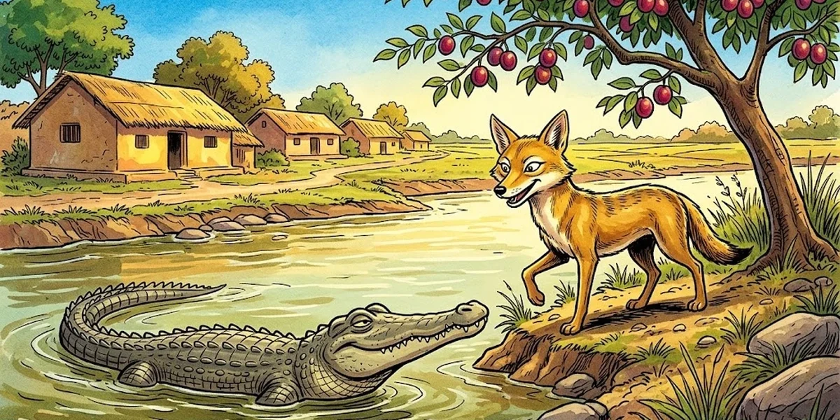 The Jackal and the Crocodile - Indian folk tale ACK illustration cover